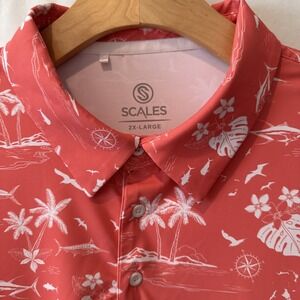 Scales Gear Mens 2XL Fishing Polo Shirt Orange/White Island AOP Tropical